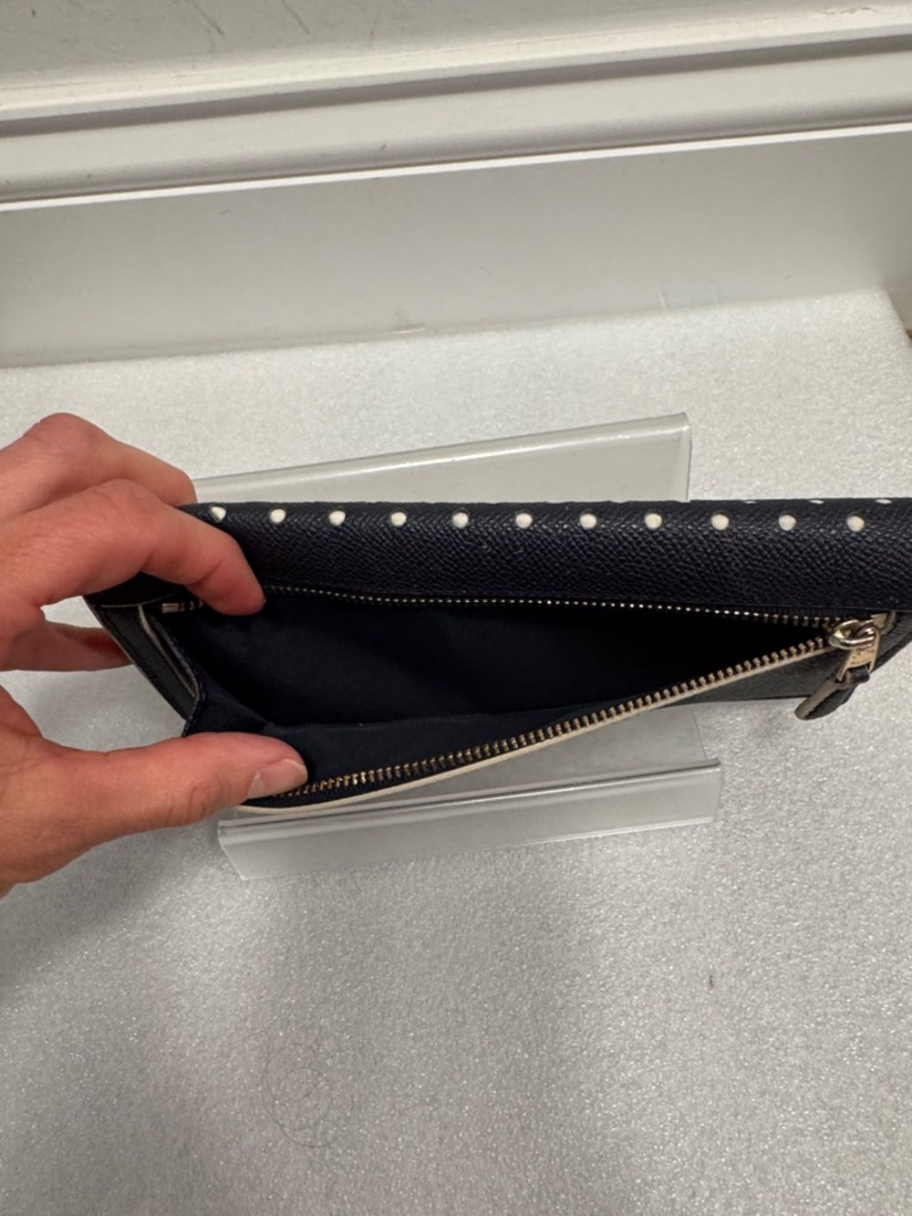 Coach Navy Pebbled Leather perforated snap wallet - Picture 3 of 7
